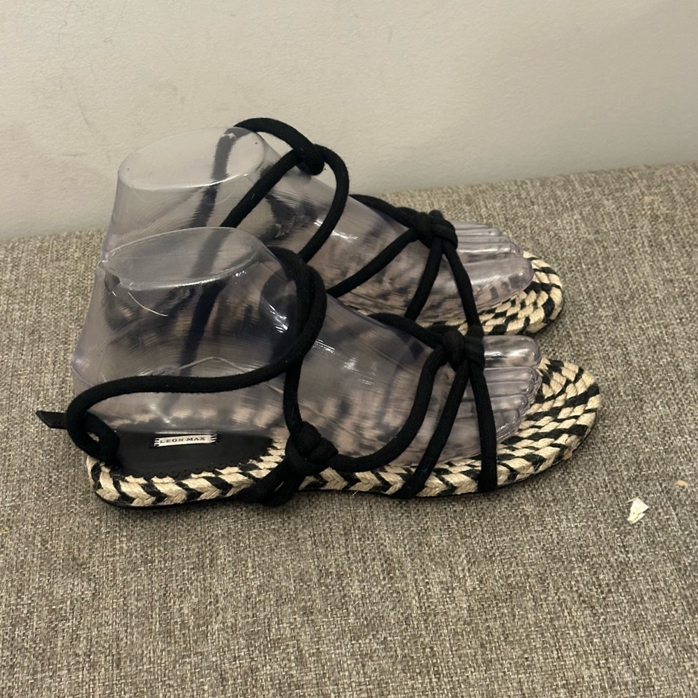 Leon Max Rope Lace Up Black Sandal Size 7.5